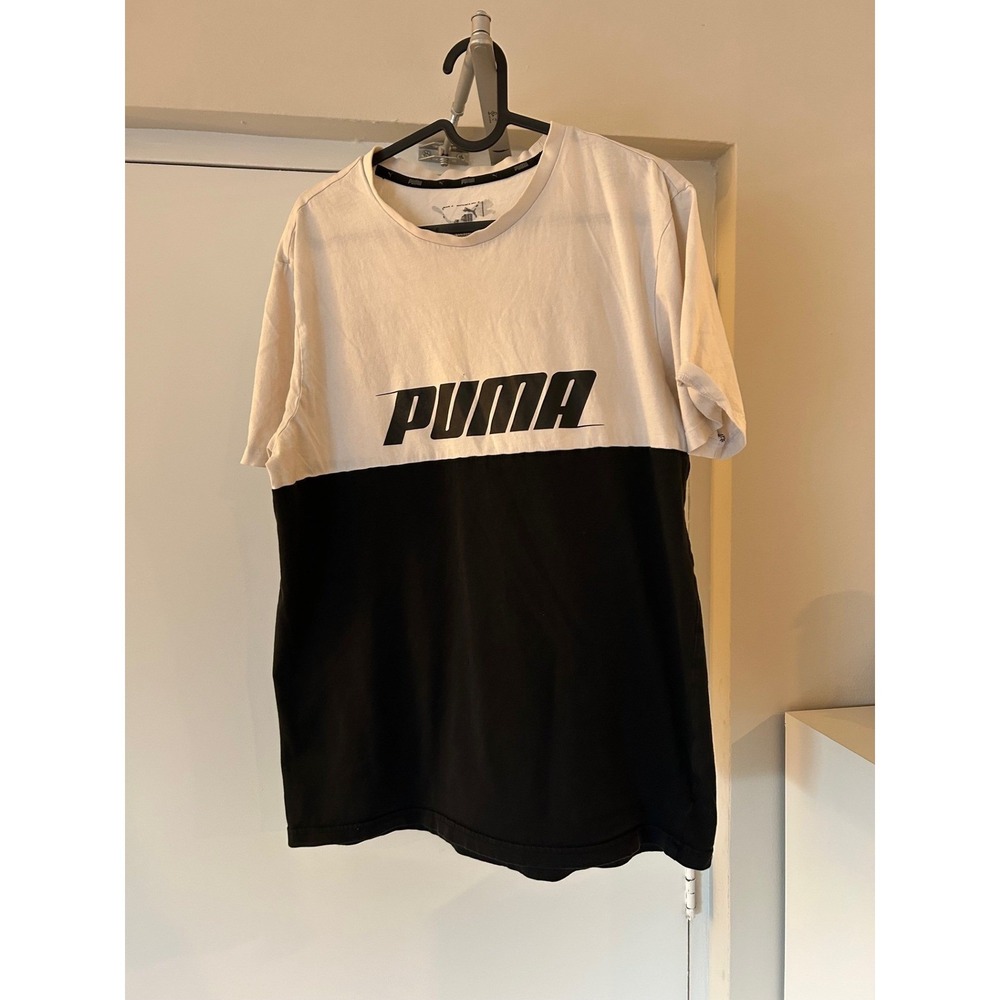 Puma Color‎ Block T Shirt White Black Logo Men's Size Medium - Picture 2 of 9